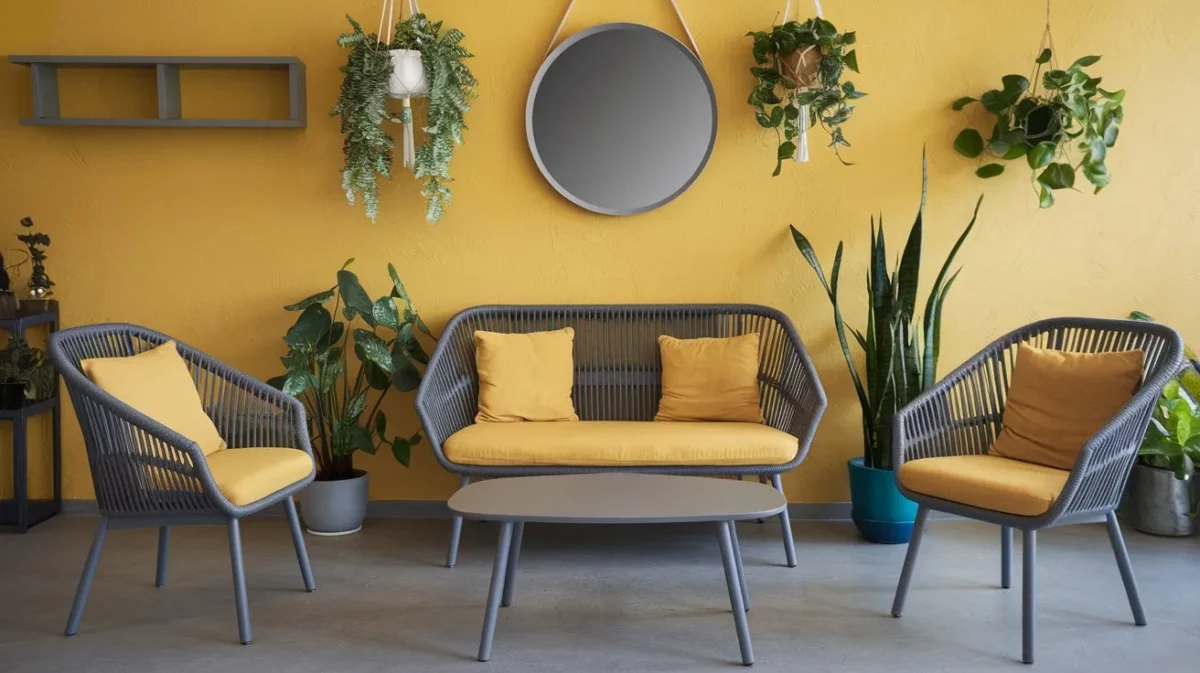 yellow with grey color combinations for living room