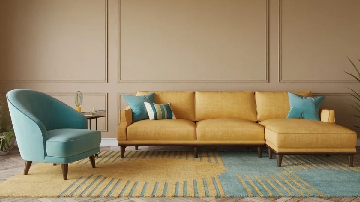 yellow with turquoise living room color combination