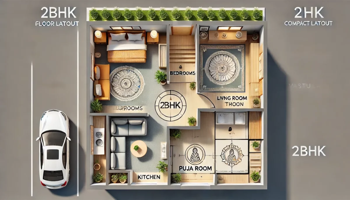 2bhk compact layout vastu plan with puja room