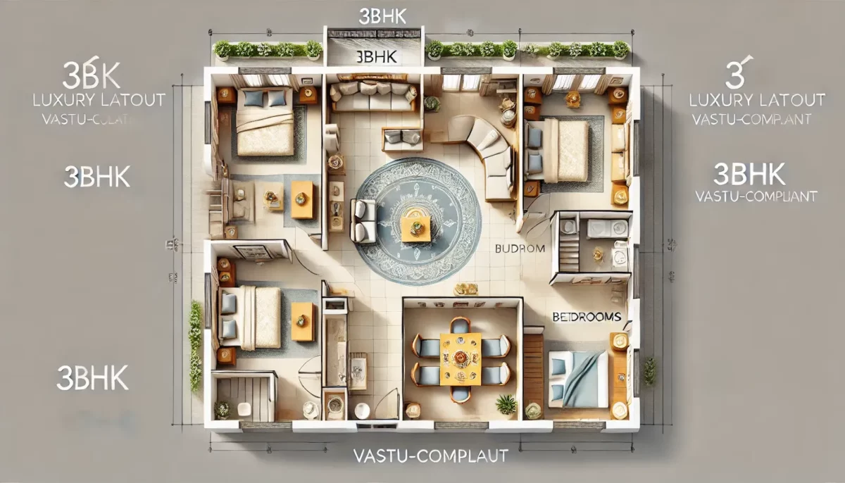 3bhk modern design vastu plan with puja room