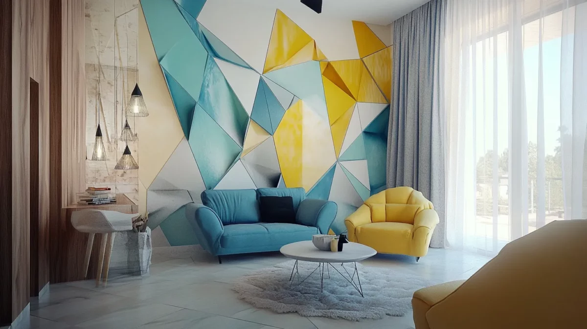 abstract geometric wall painting designs for living room