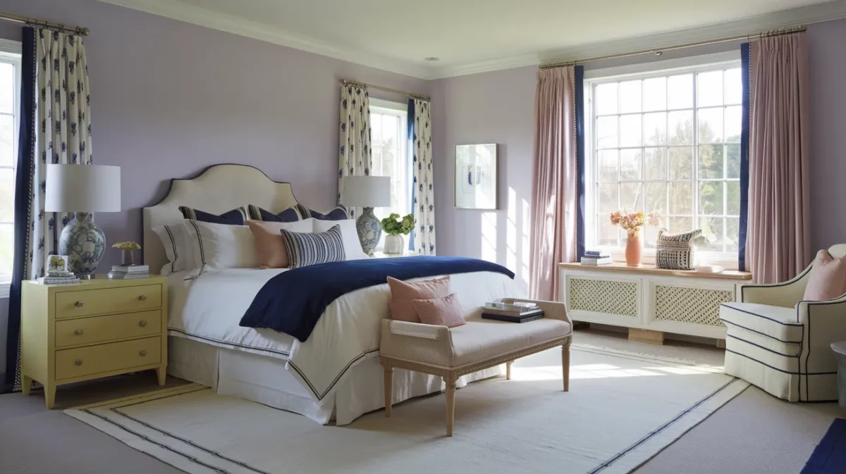 bedroom with complementary colour pairing