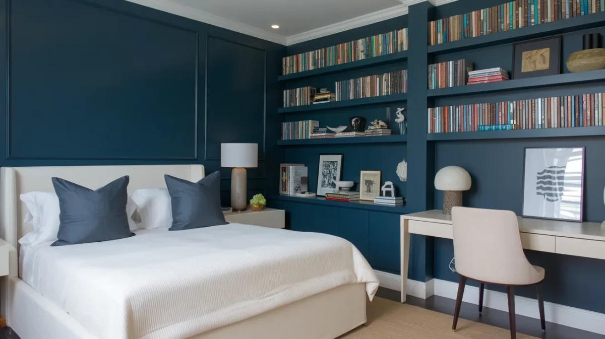 bedroom with deep shade like navy blue