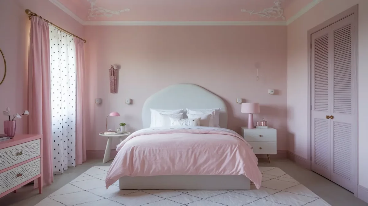 bedroom with pastel shades of pink