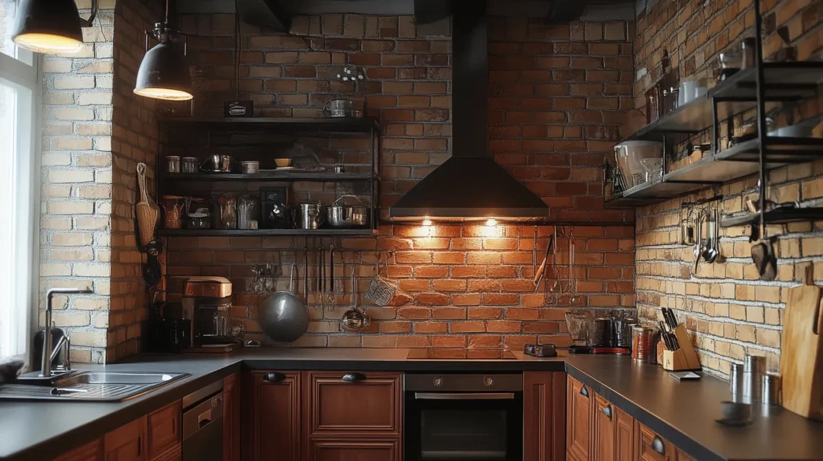 brick walled indian style modular kitchen