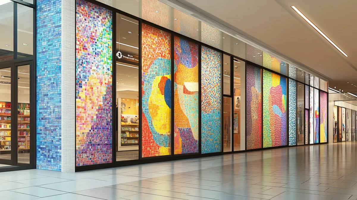 colourful tile mosaic for retail shop front elevation design