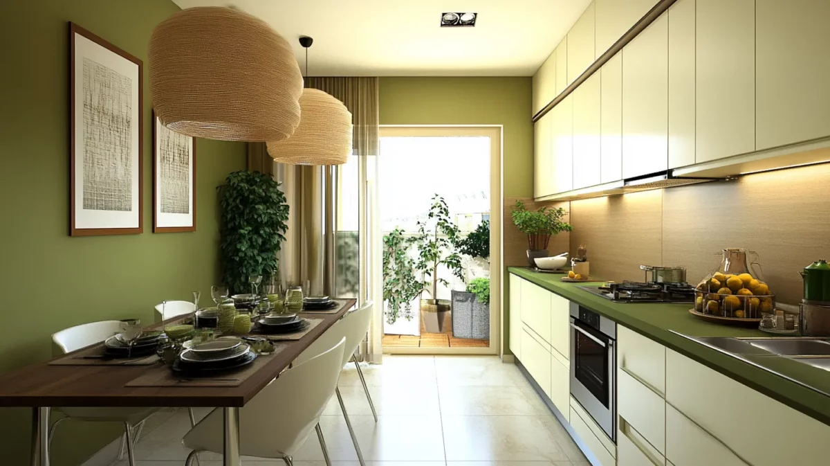 cream with olive green wall colours for the kitchen