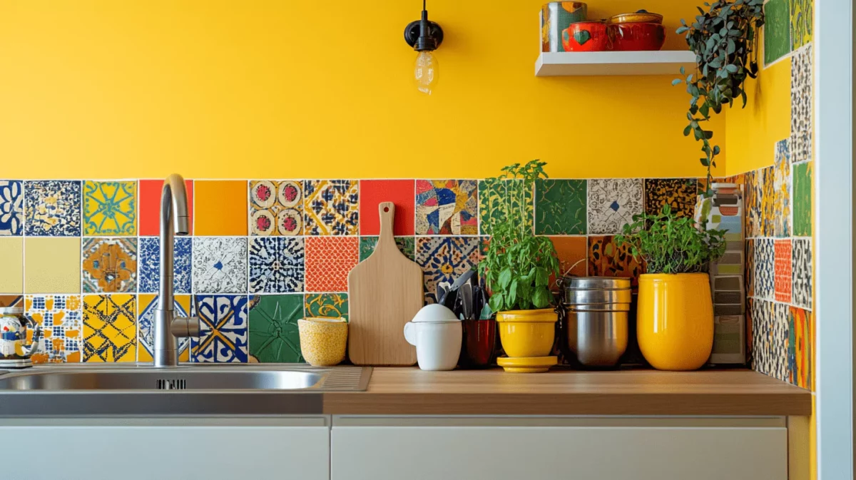 Easy Low Cost Simple and Colourful Backsplash Kitchen Design