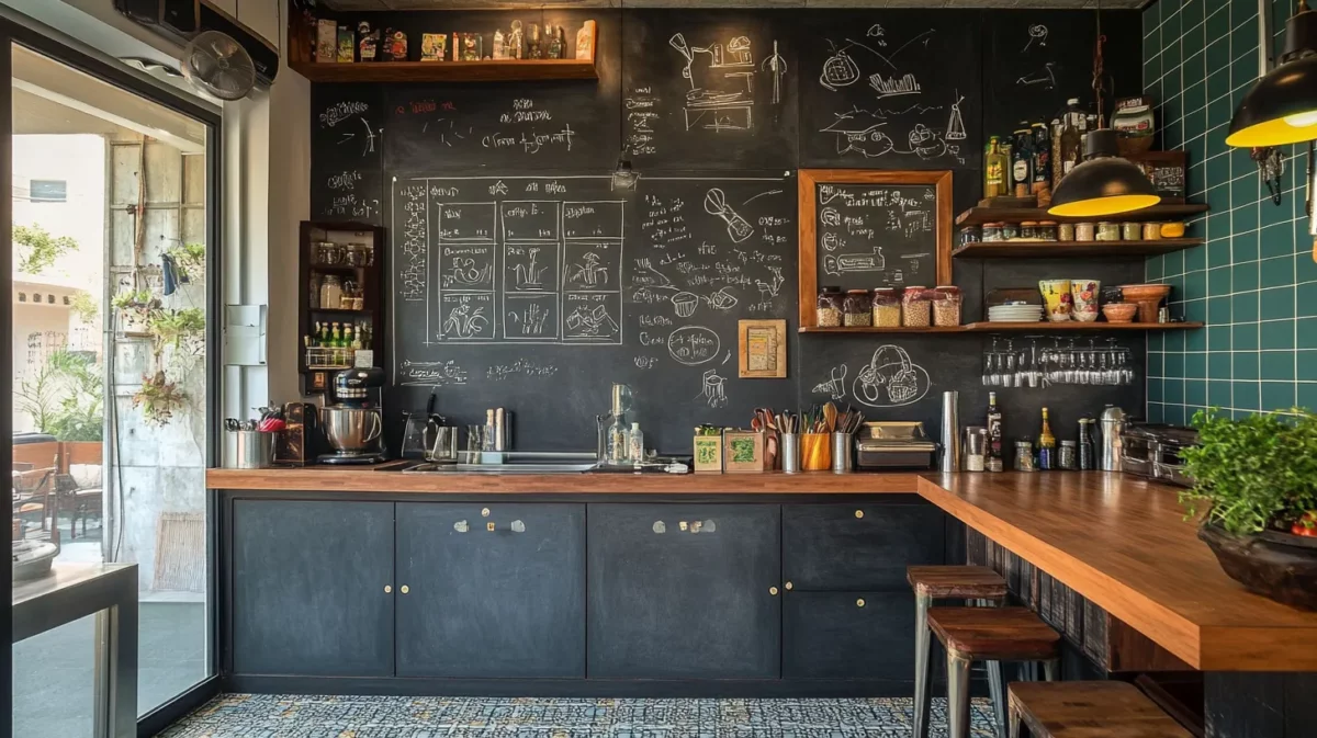 indian kitchen with chalkboard walls