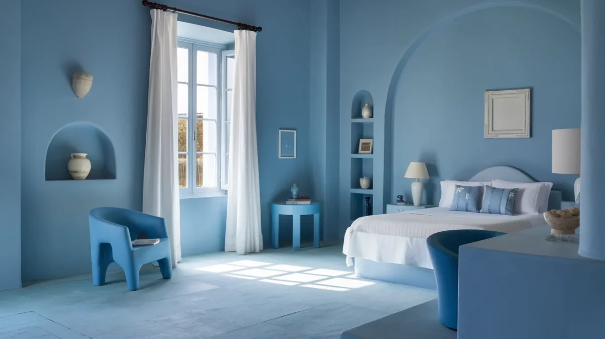 monochromatic blue bedroom design