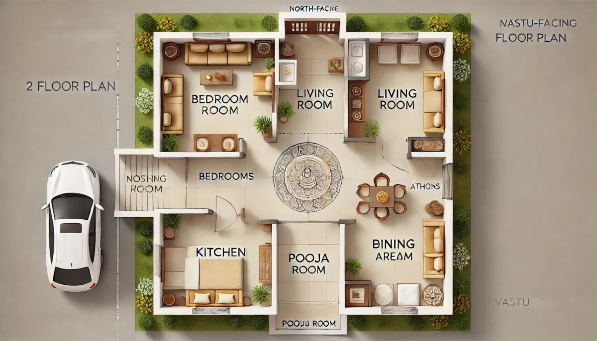 north facing 2bhk house vastu plan with pooja room