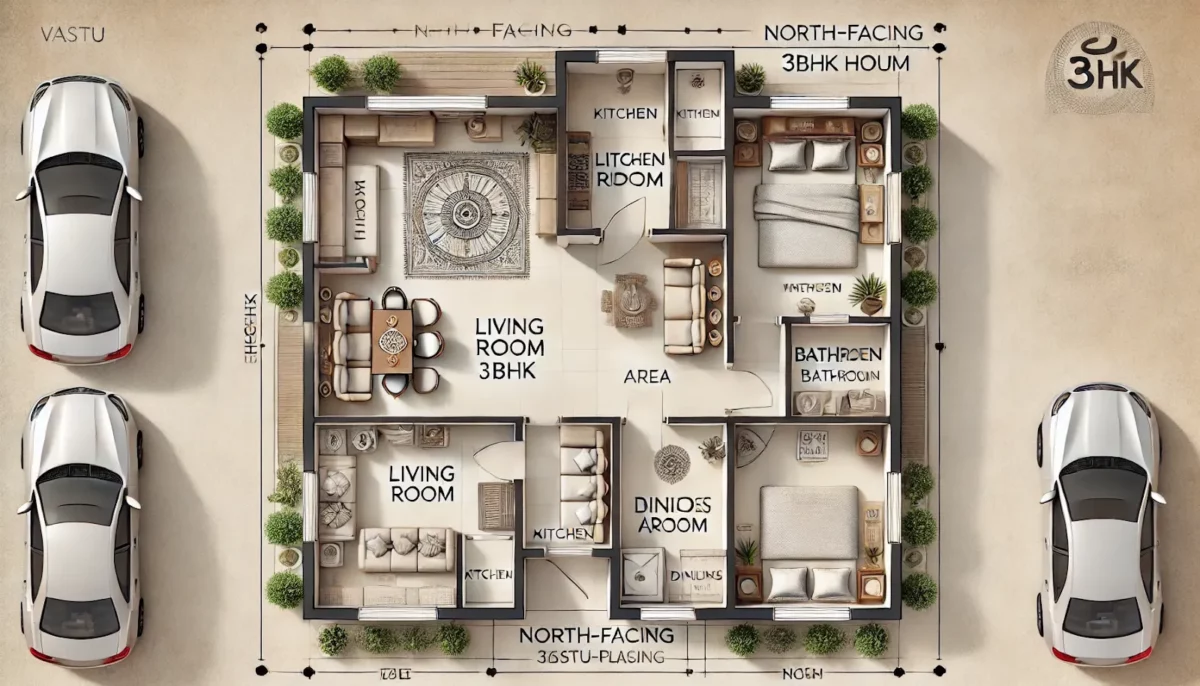 north facing 3bhk house vastu plan with pooja room