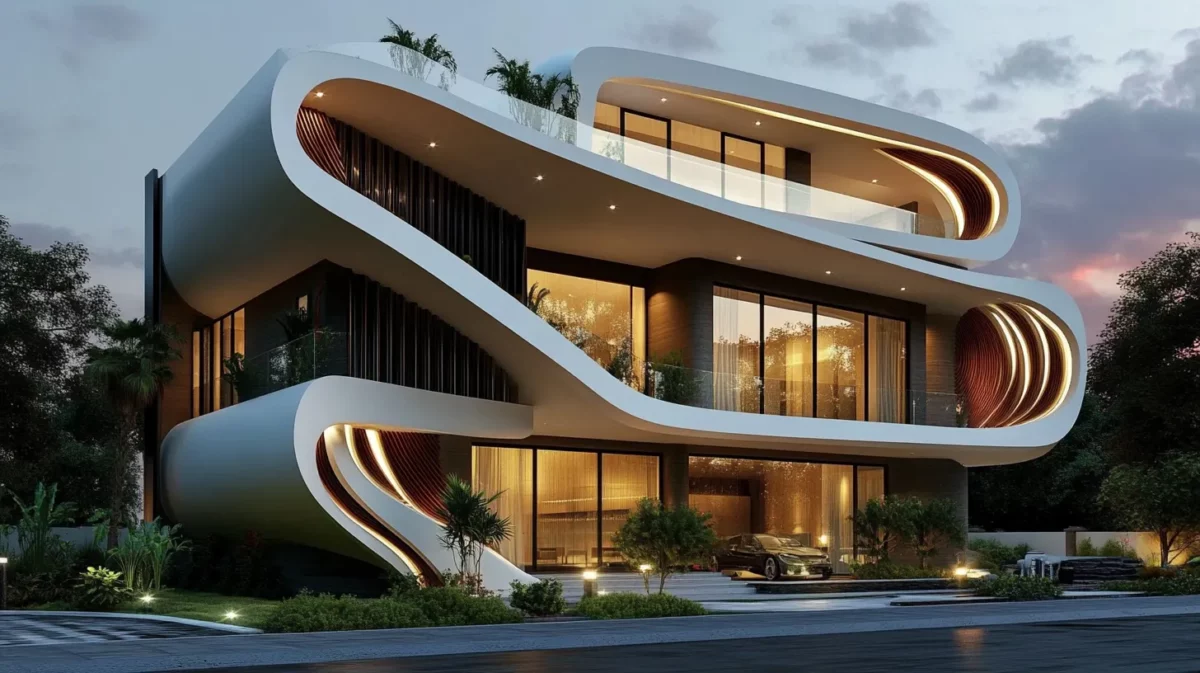 sleek curved architectural elevation design for commercial building