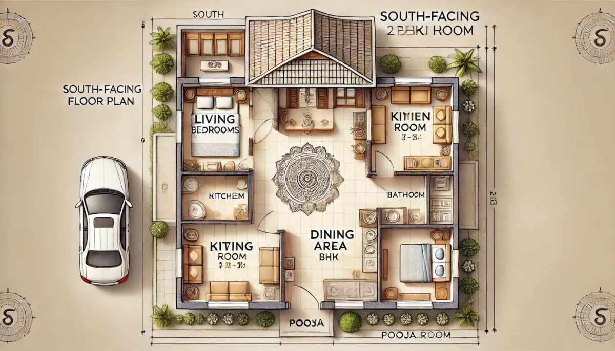 south facing 2bhk house vastu plan with pooja room