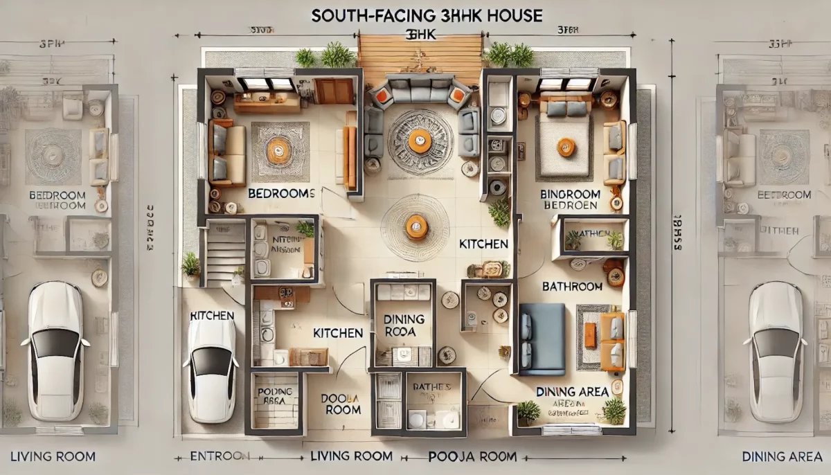 south facing 3bhk house vastu plan with pooja room