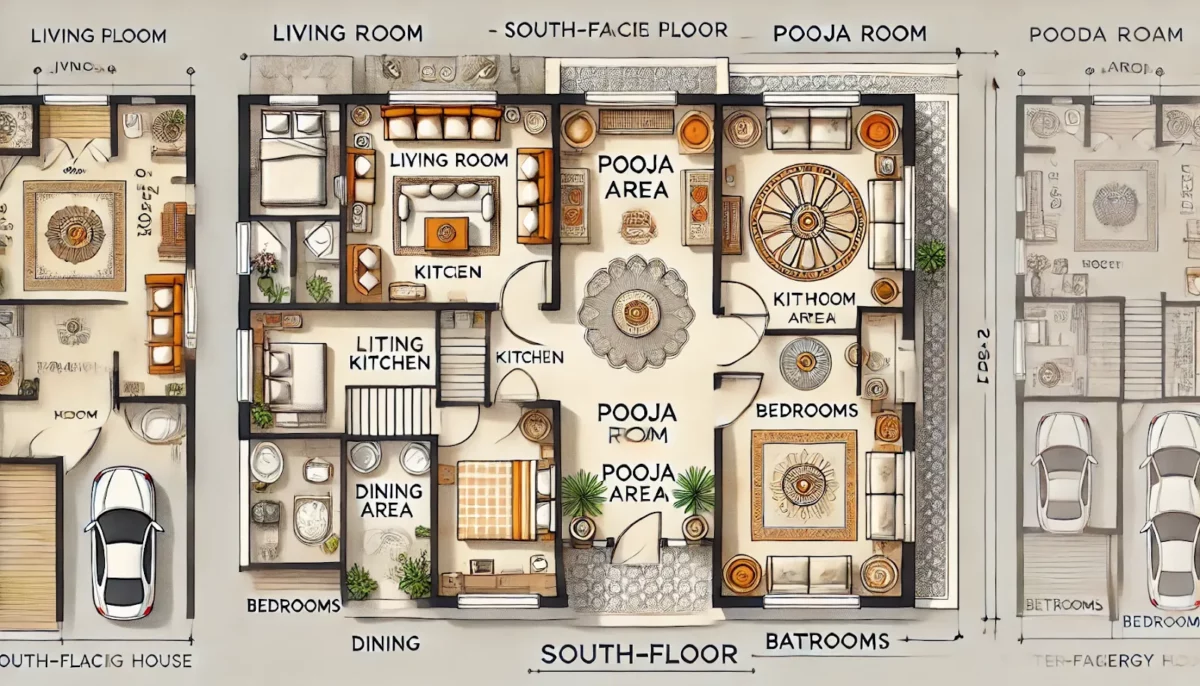 south facing duplex house vastu plan with pooja room