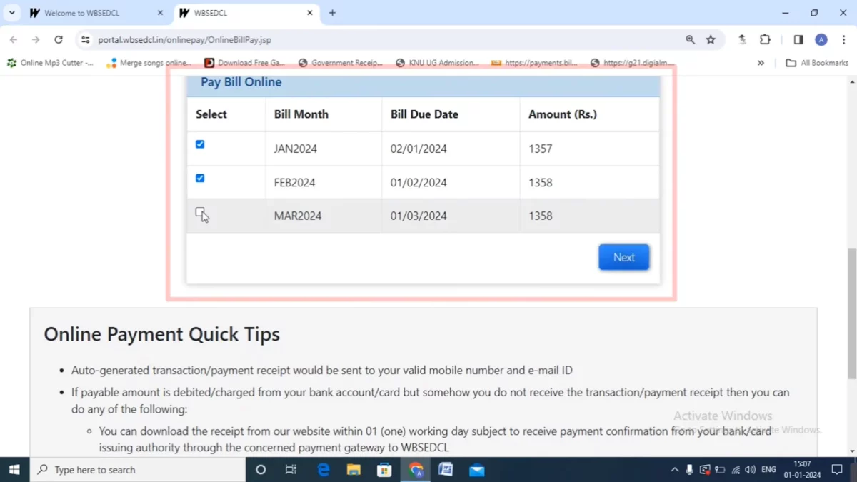 total amount payable wbsedcl bill payment