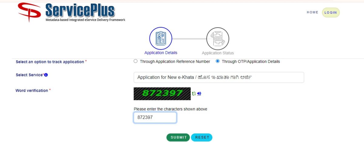 type of application status for e khata online