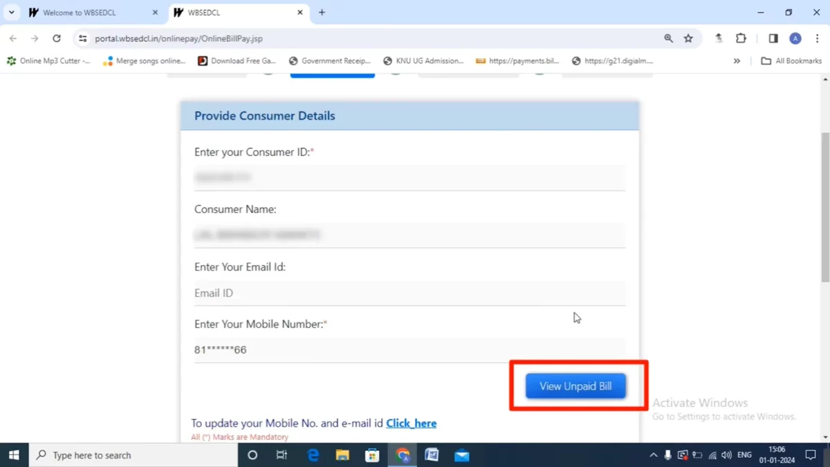 unpaid bills wbsedcl bill payment