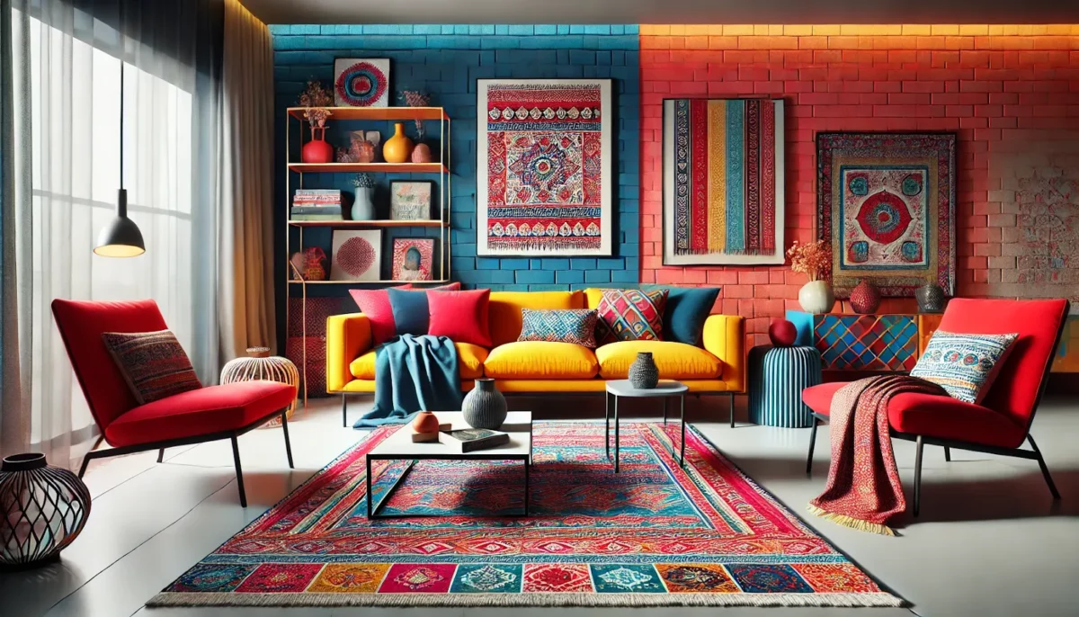 vibrant contemporary chic living room interior indian style