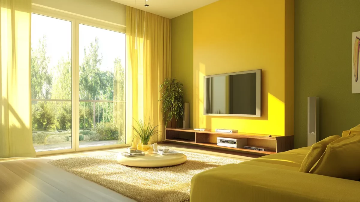 yellow and olive green living room walls