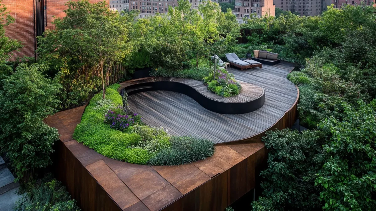 biophilic with organic forms rooftop garden design