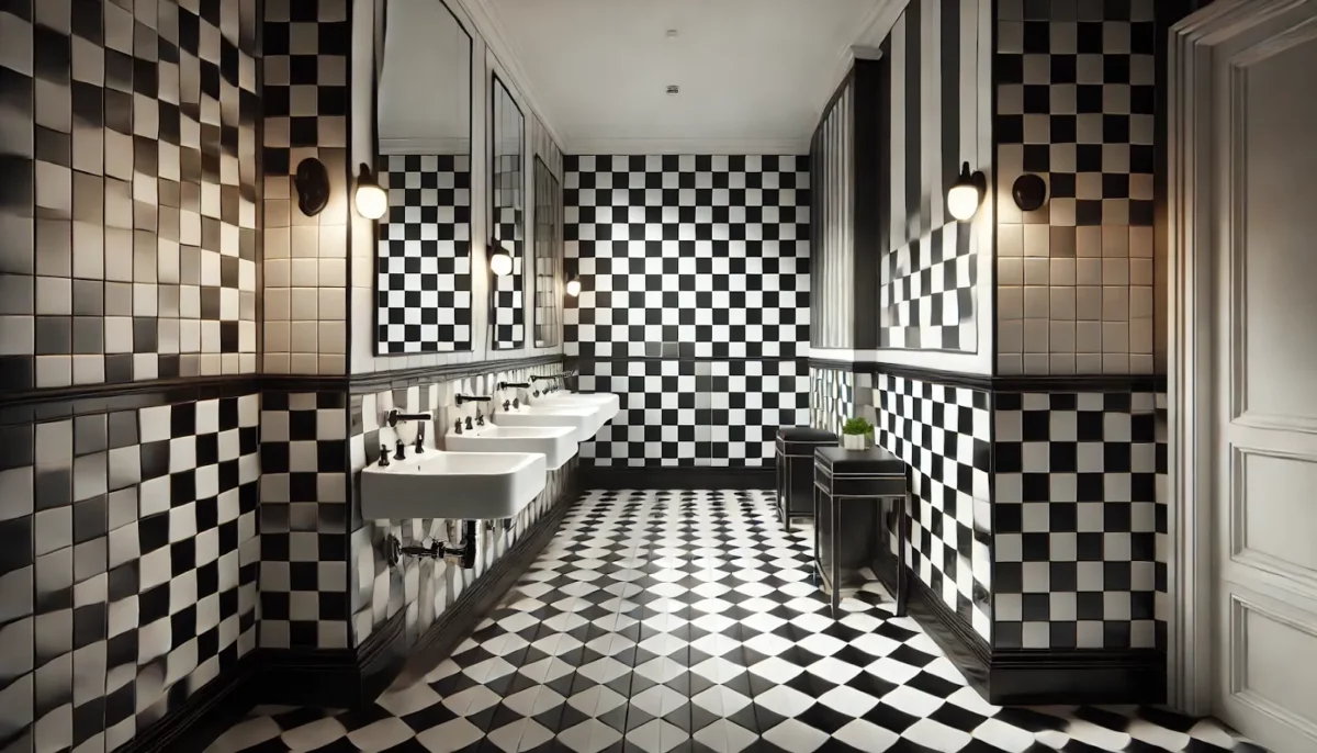 black and white tiles for a timeless hall wash basin