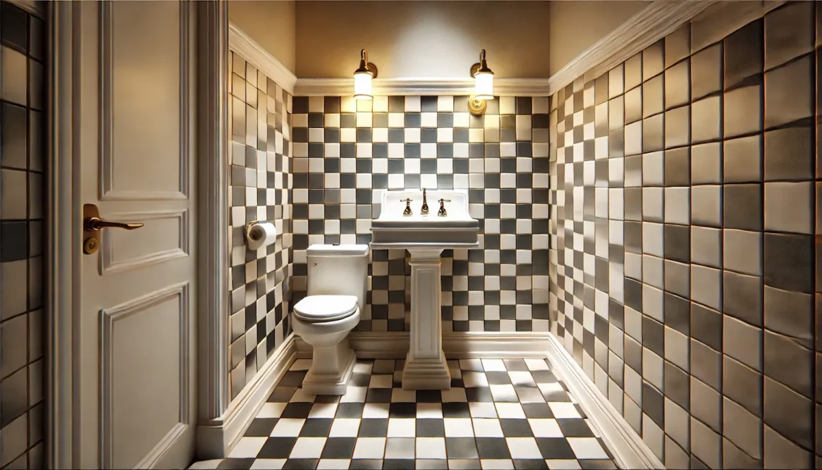 checkerboard tiles for a classic hall wash basin