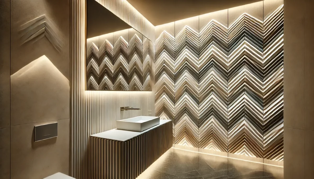 chevron pattern tiles for a trendy hall wash basin