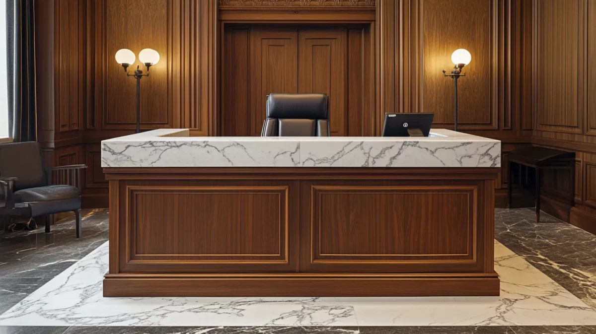 classic marble and wood office reception table design