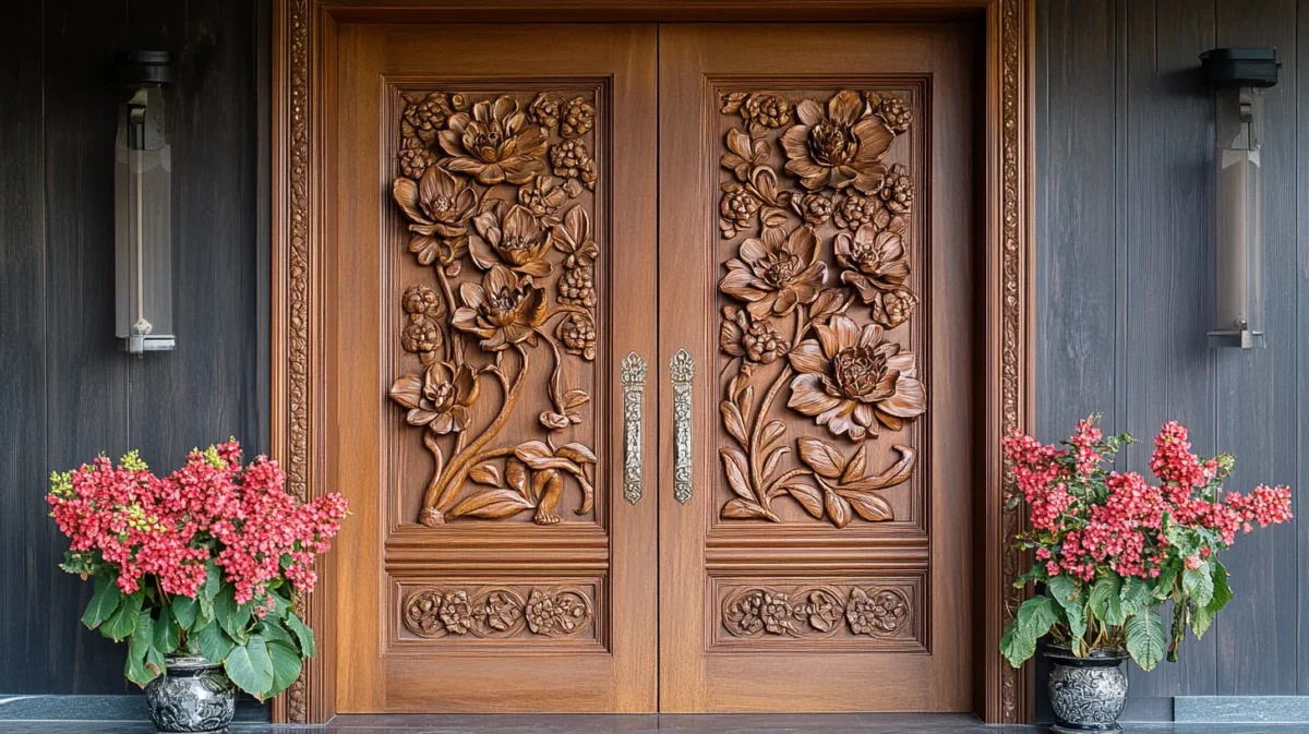 classic plywood door for pooja room with floral