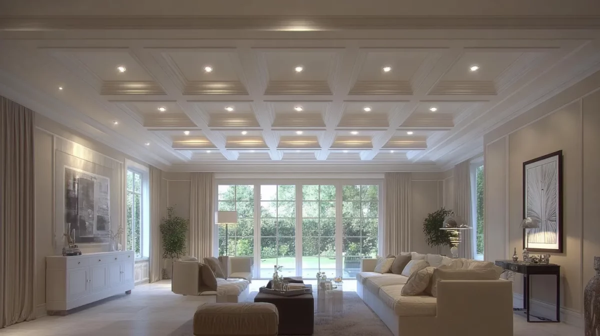 coffered fall ceiling design for the simple main hall