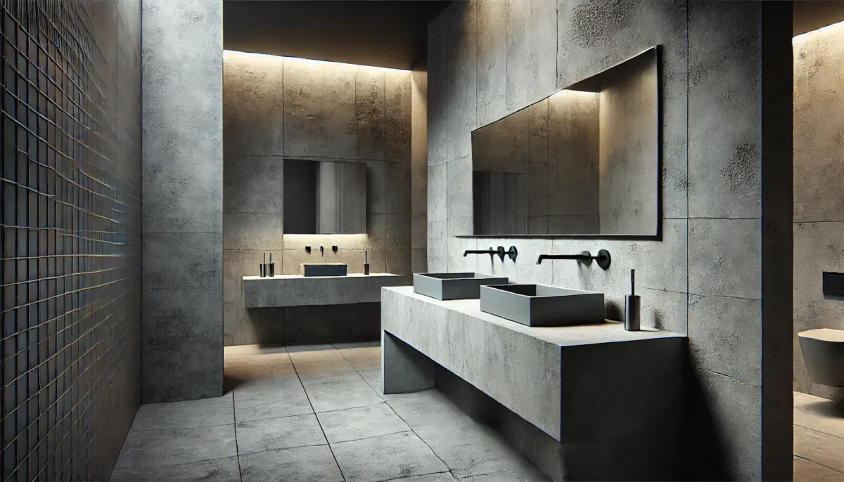 concrete look tiles for a modern hall wash basin