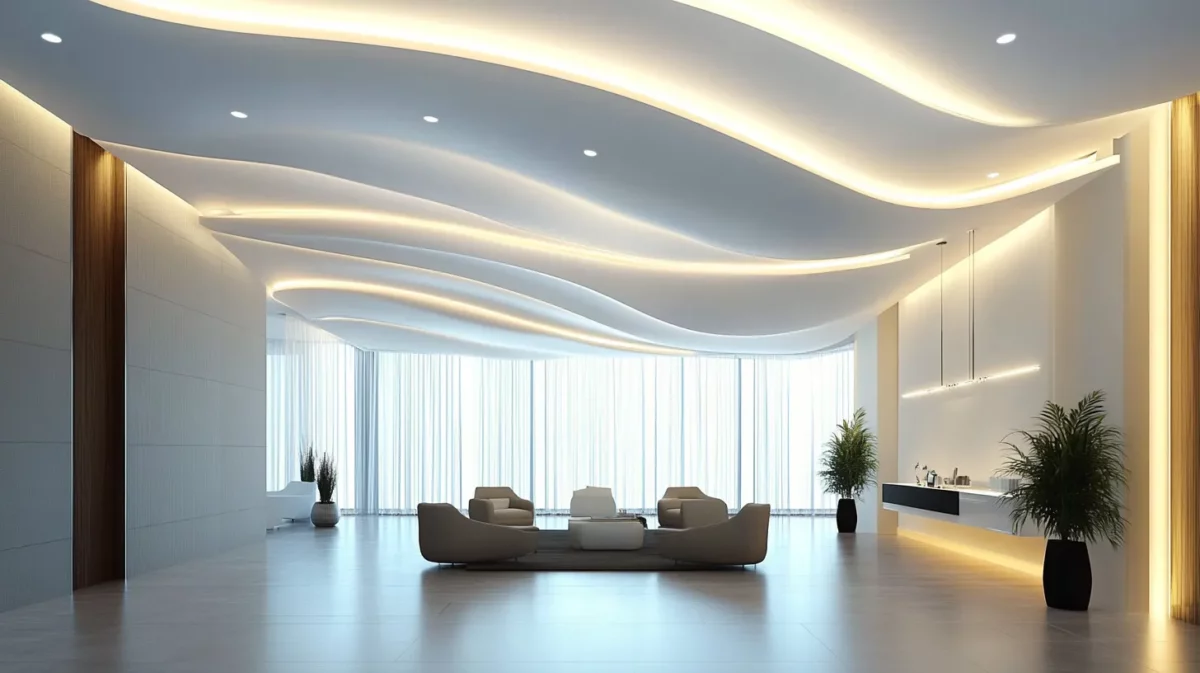 contemporary wave hall fall ceiling design