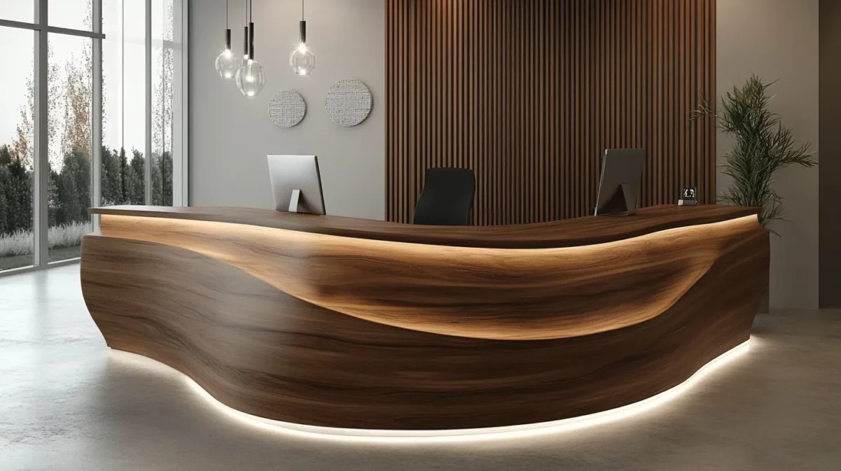 curved contemporary reception table design