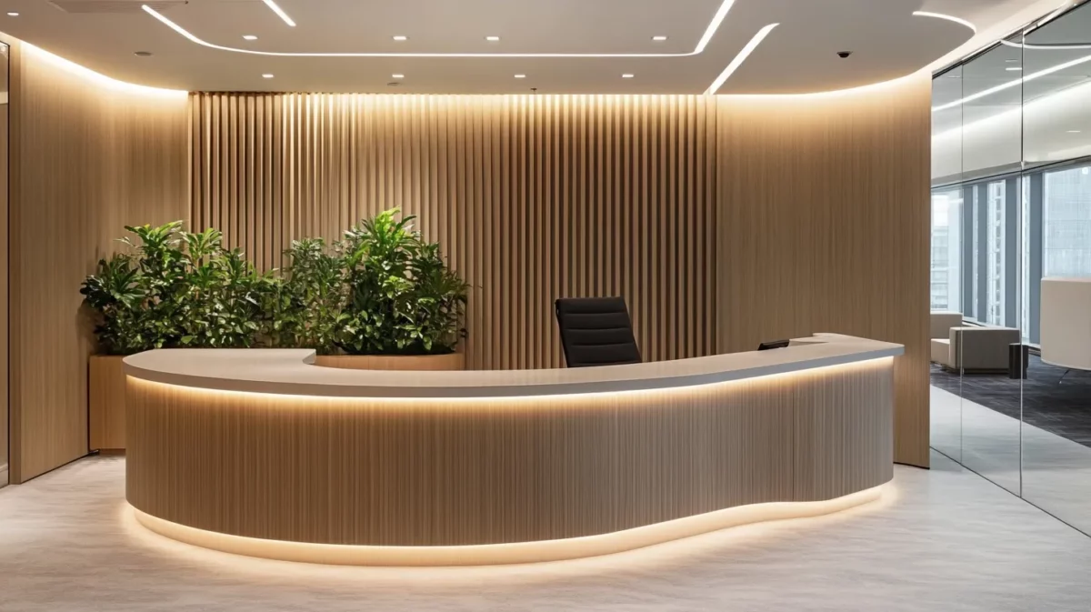 curved l shaped reception desk design for office