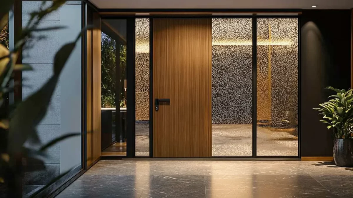 dual tone glass and wood door for pooja room