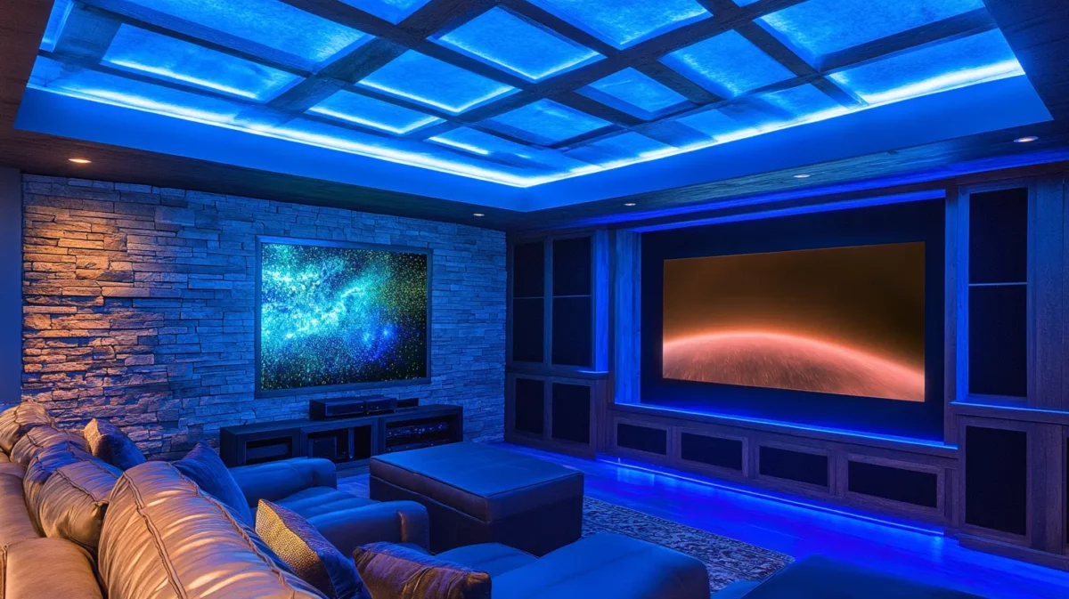 entertainment focused fall ceiling with media wall design