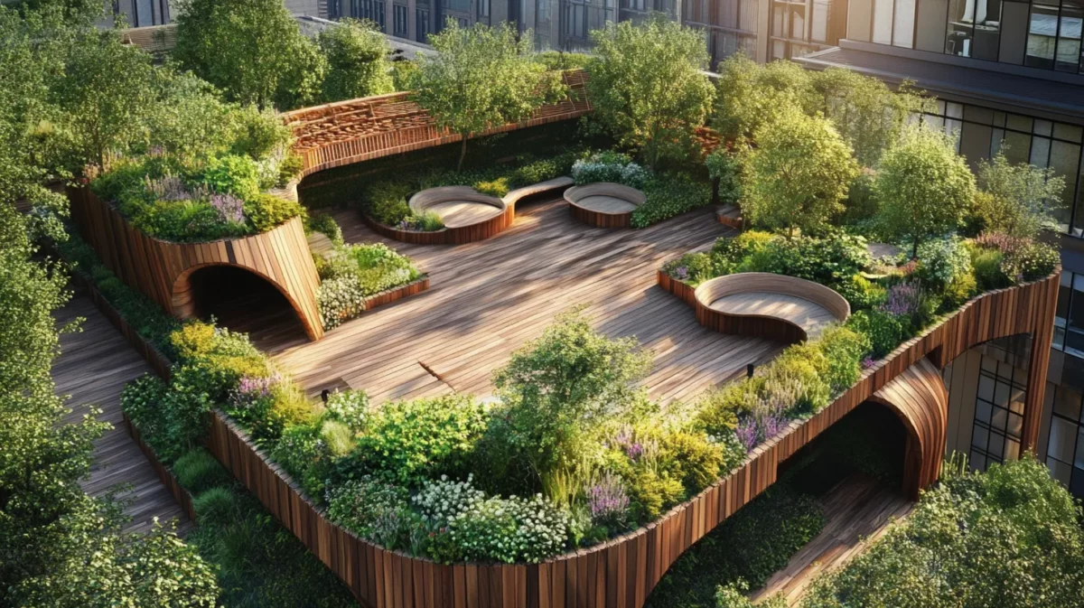 floating seating platforms rooftop garden design