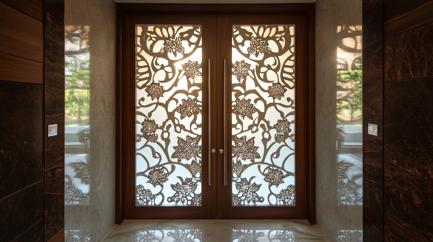 floral carvings for the design of a wooden jali door