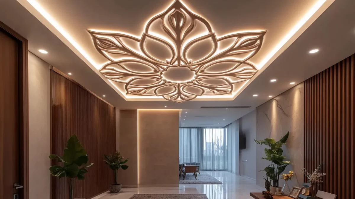 flower pattern pop simple main hall fall ceiling design