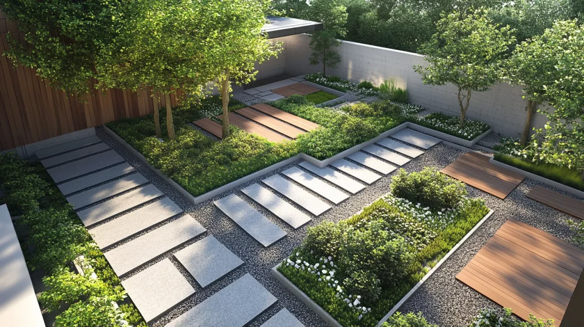 geometric pathways modern rooftop garden design