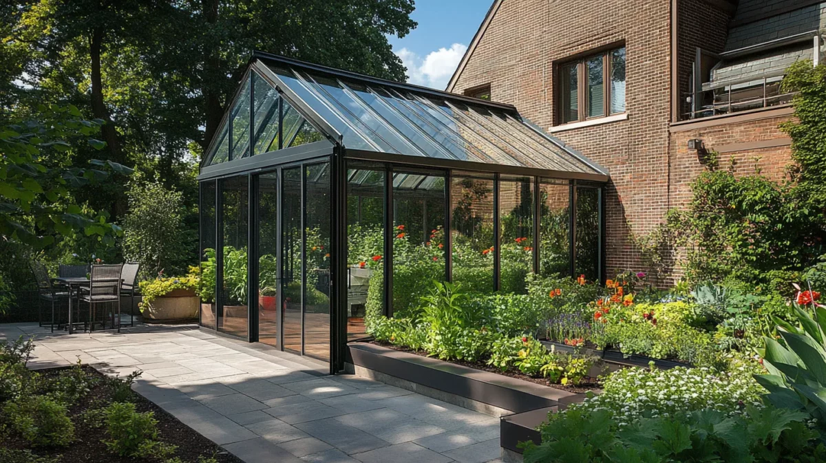 glass enclosed greenhouse rooftop garden design