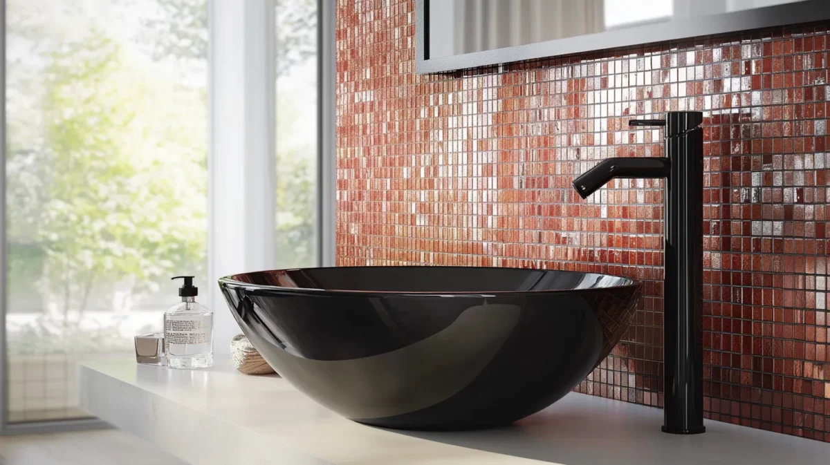 Glass Tiles for a Contemporary Hall Wash Basin 