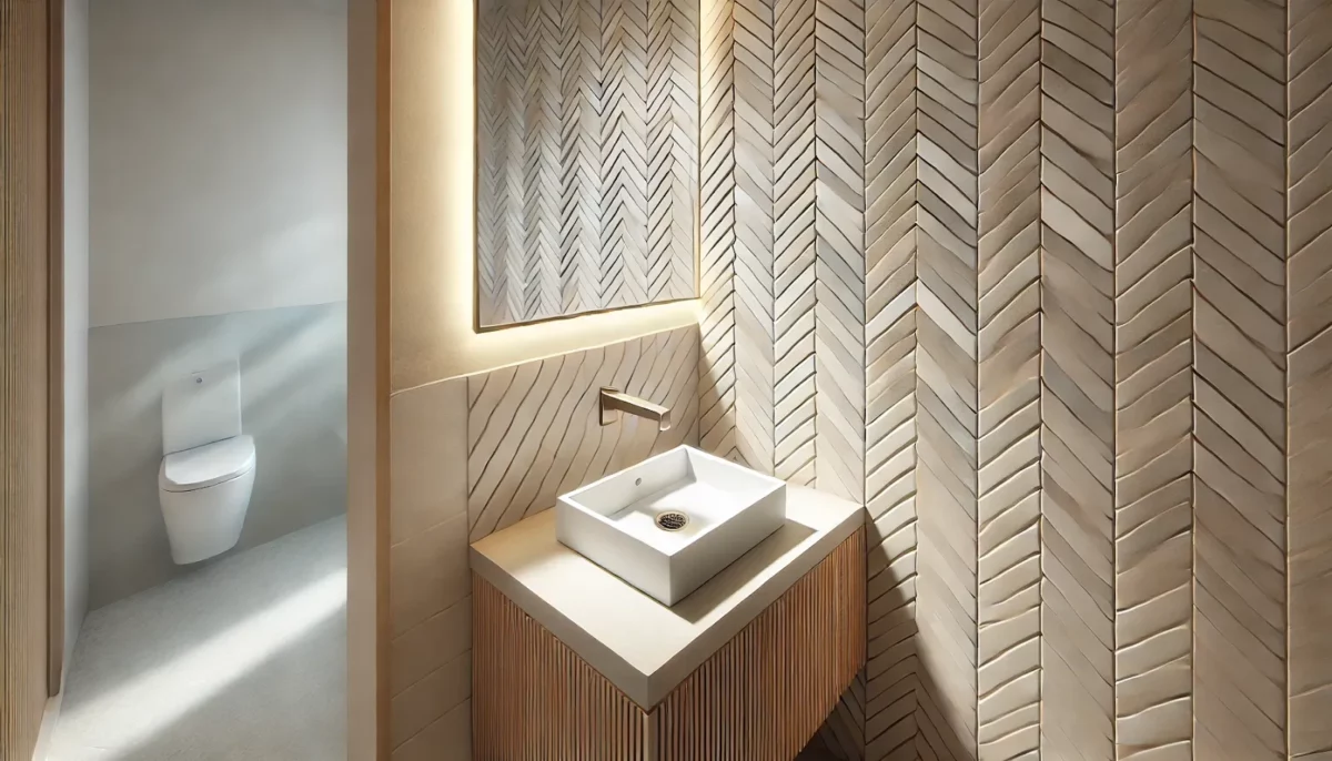 herringbone pattern tiles for a chic hall wash basin