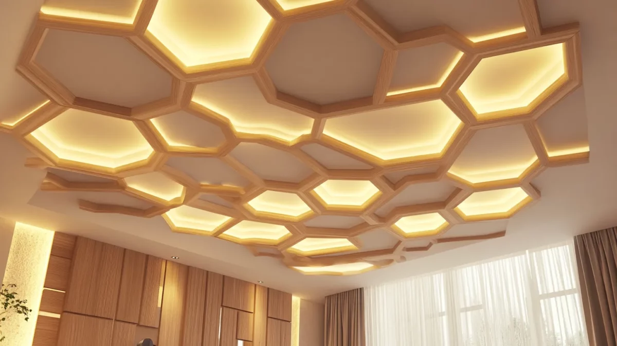 hexagonal pop simple main hall fall ceiling design