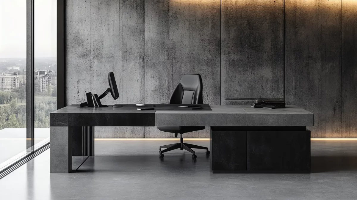 industrial concrete and steel office reception table design