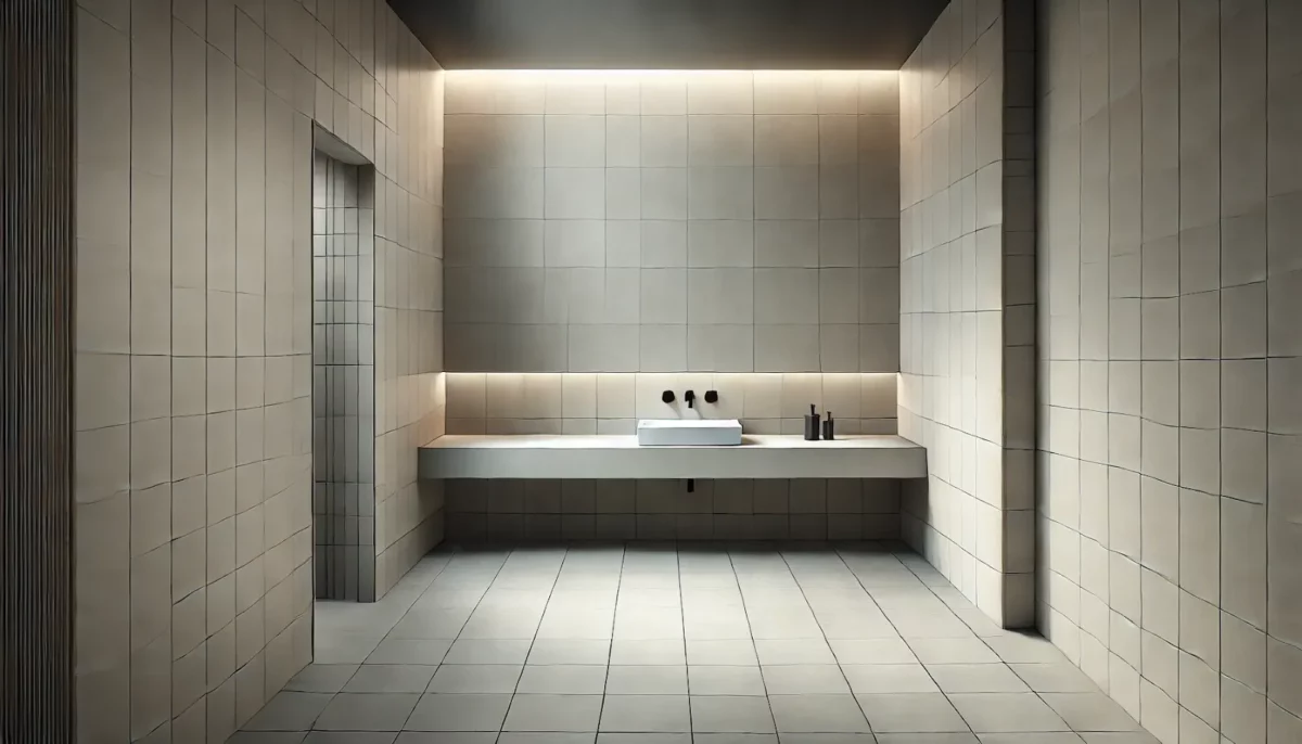 large format tiles for a spacious hall wash basin