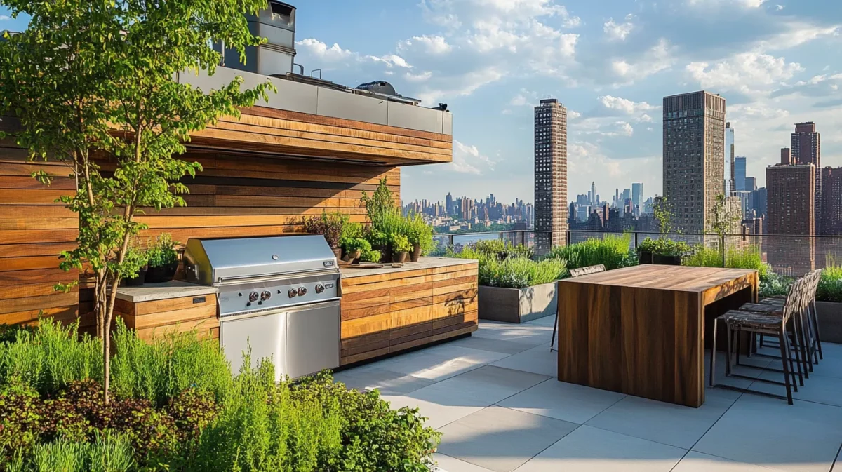 luxury modern roof garden with kitchen