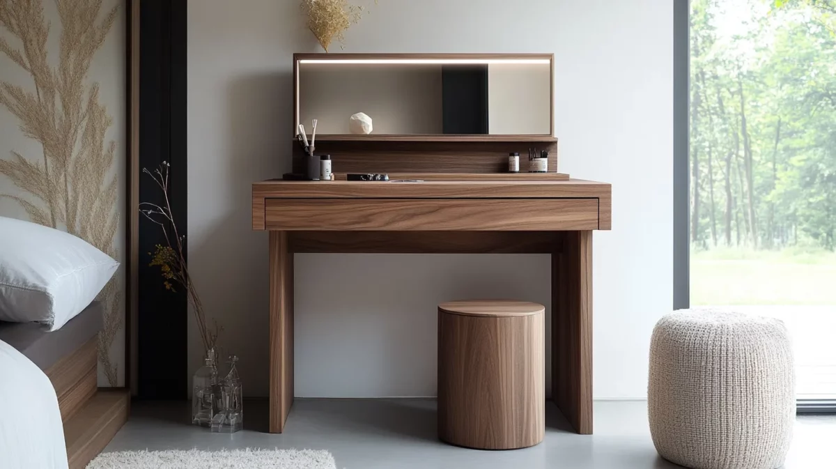 minimalist wooden dressing table with sleek lines